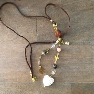 White Howlite Heart Lariat Necklace